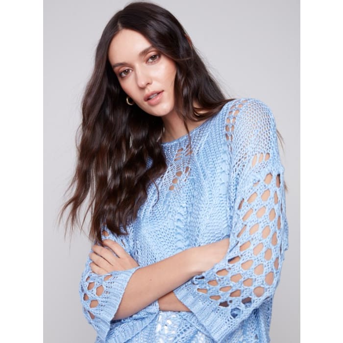 Charlie B - C2622 - 797B FANCY STITCH CROCHET SWEATER Tops