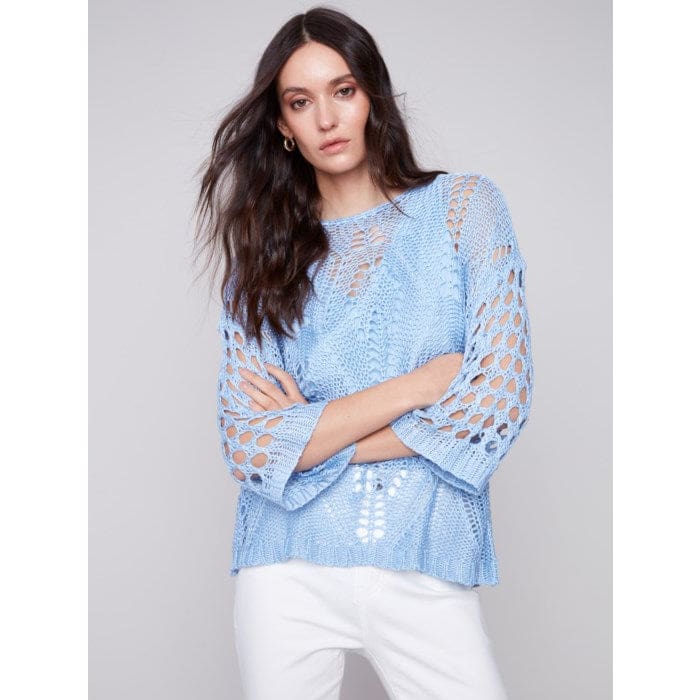 Charlie B - C2622 - 797B FANCY STITCH CROCHET SWEATER Tops
