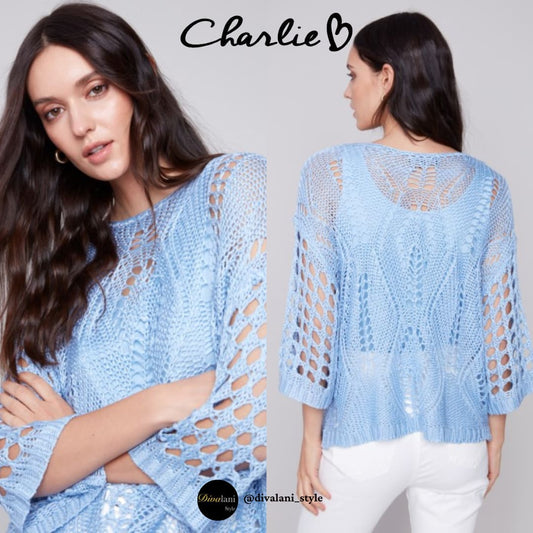Charlie B - C2622 - 797B FANCY STITCH CROCHET SWEATER Tops