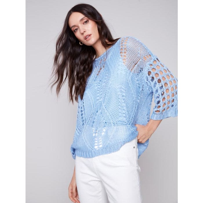 Charlie B - C2622 - 797B FANCY STITCH CROCHET SWEATER Tops