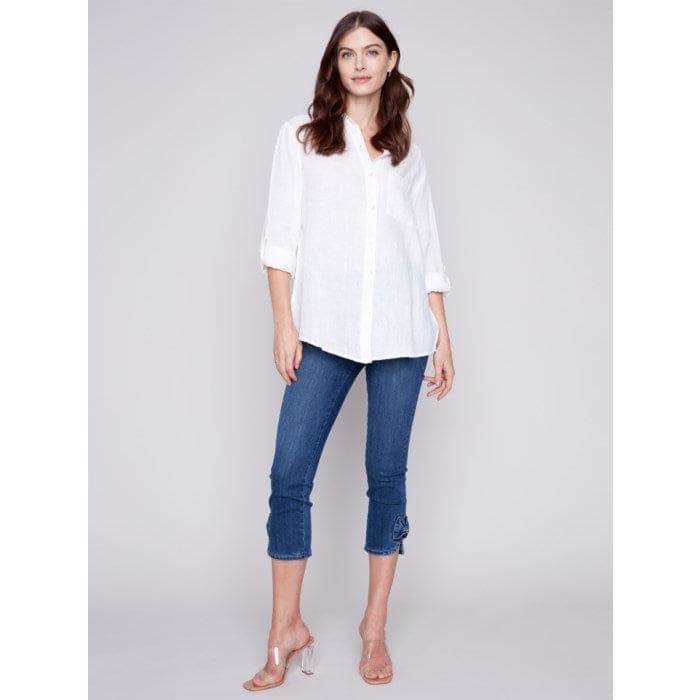 Charlie B - C4542 - 844C LONG LINEN SHIRT Tops