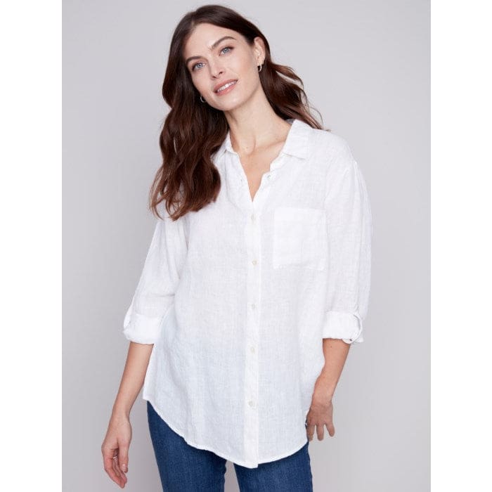 Charlie B - C4542 - 844C LONG LINEN SHIRT Tops