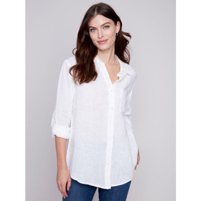 Charlie B - C4542 - 844C LONG LINEN SHIRT Tops