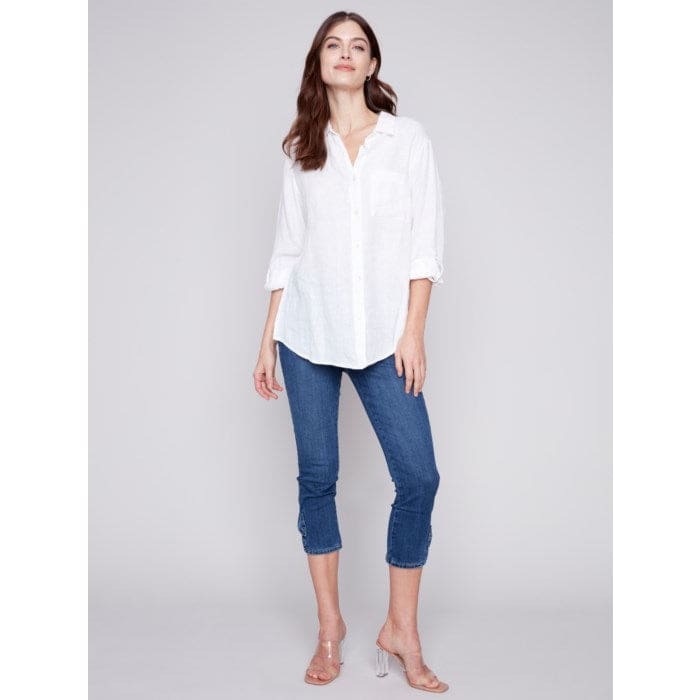 Charlie B - C4542 - 844C LONG LINEN SHIRT Tops