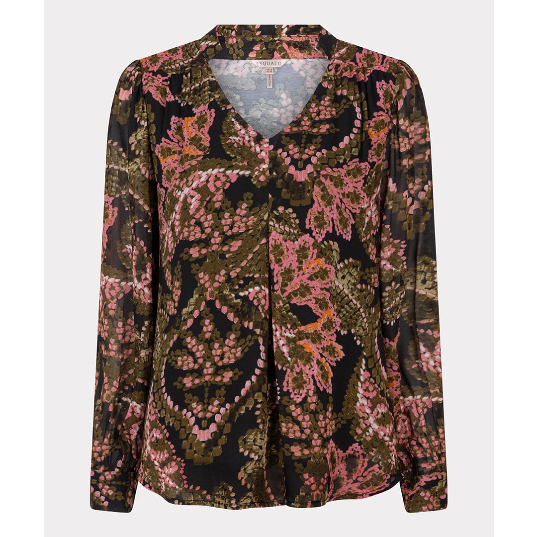 ESQUALO - F2414505 BLOUSE V-NECK GLOBAL FLOWER - Tops