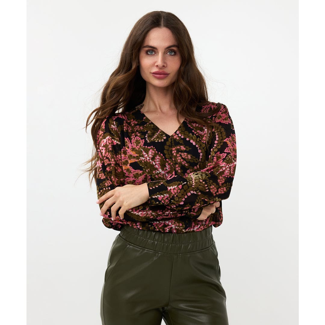ESQUALO - F2414505 BLOUSE V-NECK GLOBAL FLOWER - Tops