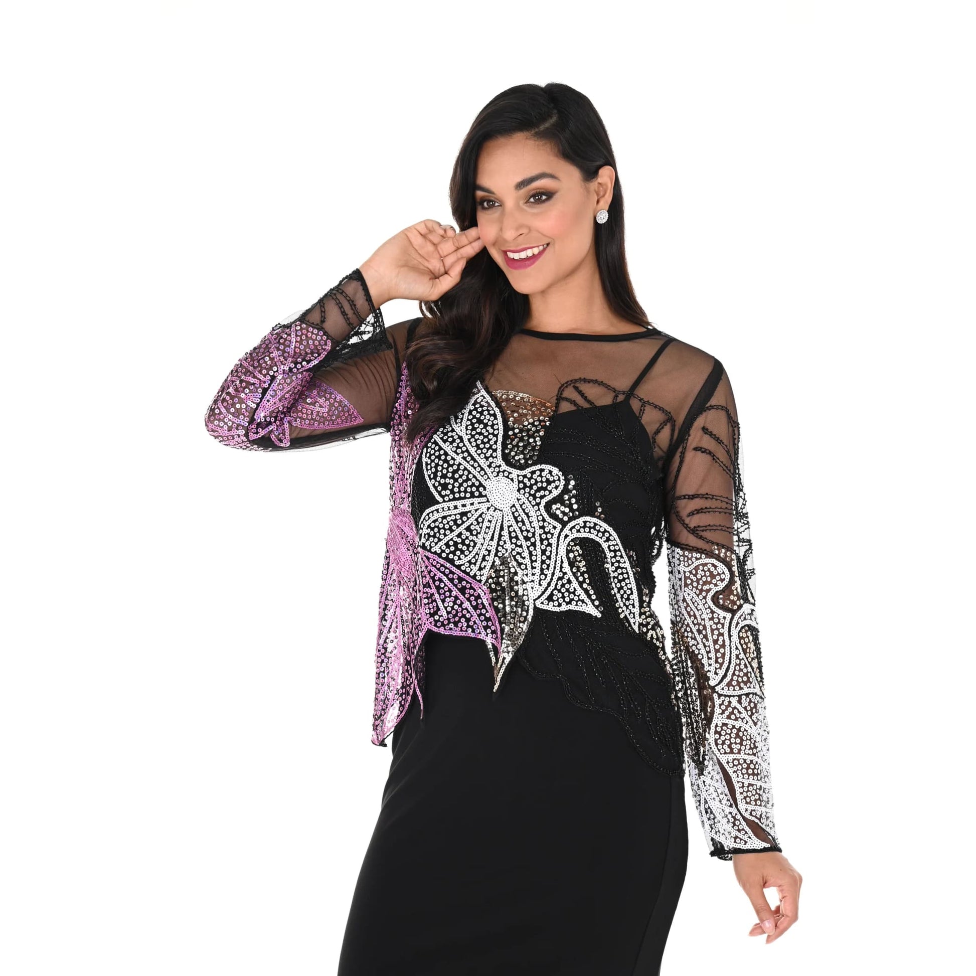 Frank Lyman - 248217U EMBELLISHED FLORAL SEQUIN TOP - Tops