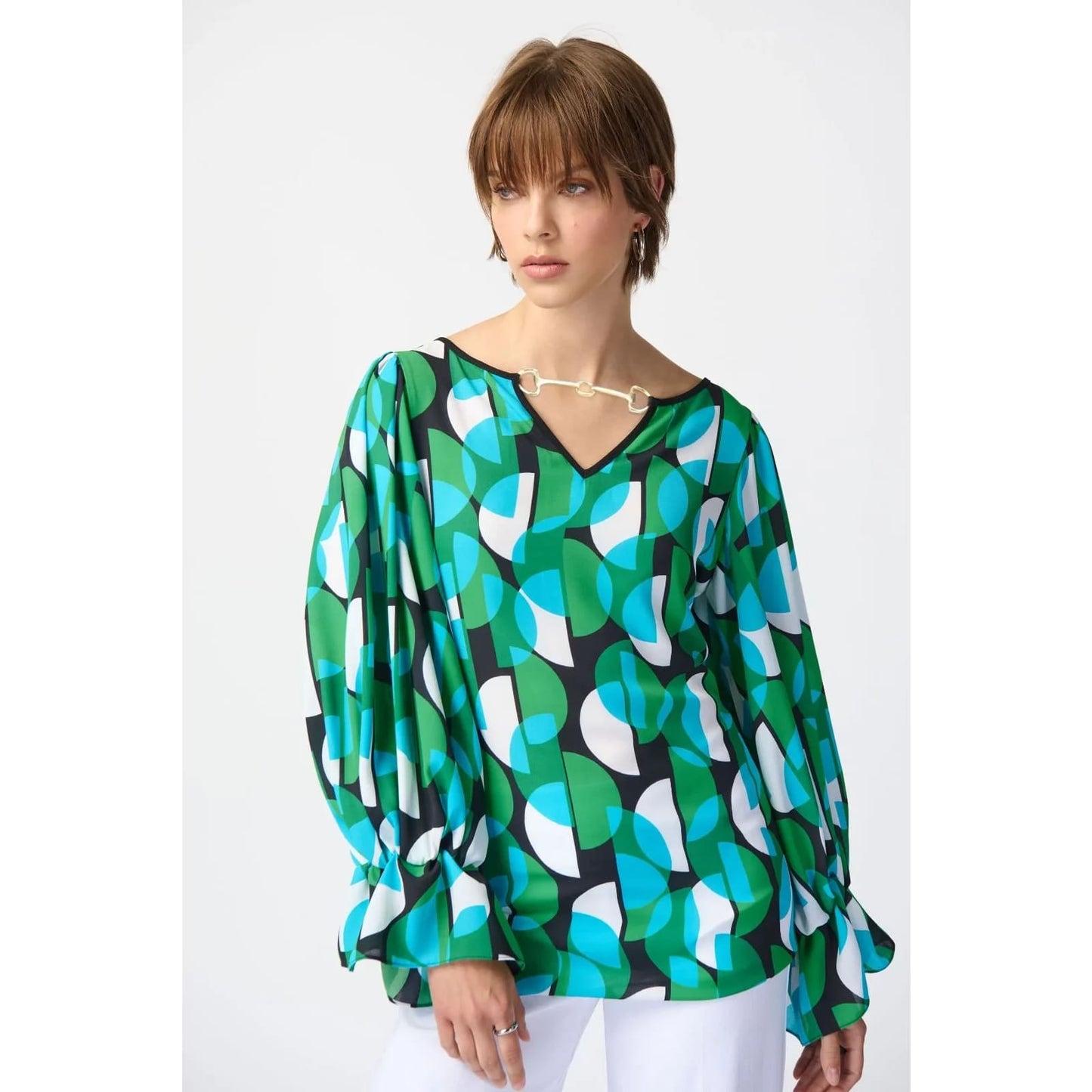 Joseph Ribkoff - 241116 GEOMETRIC PRINT GEORGETTE TOP - Tops