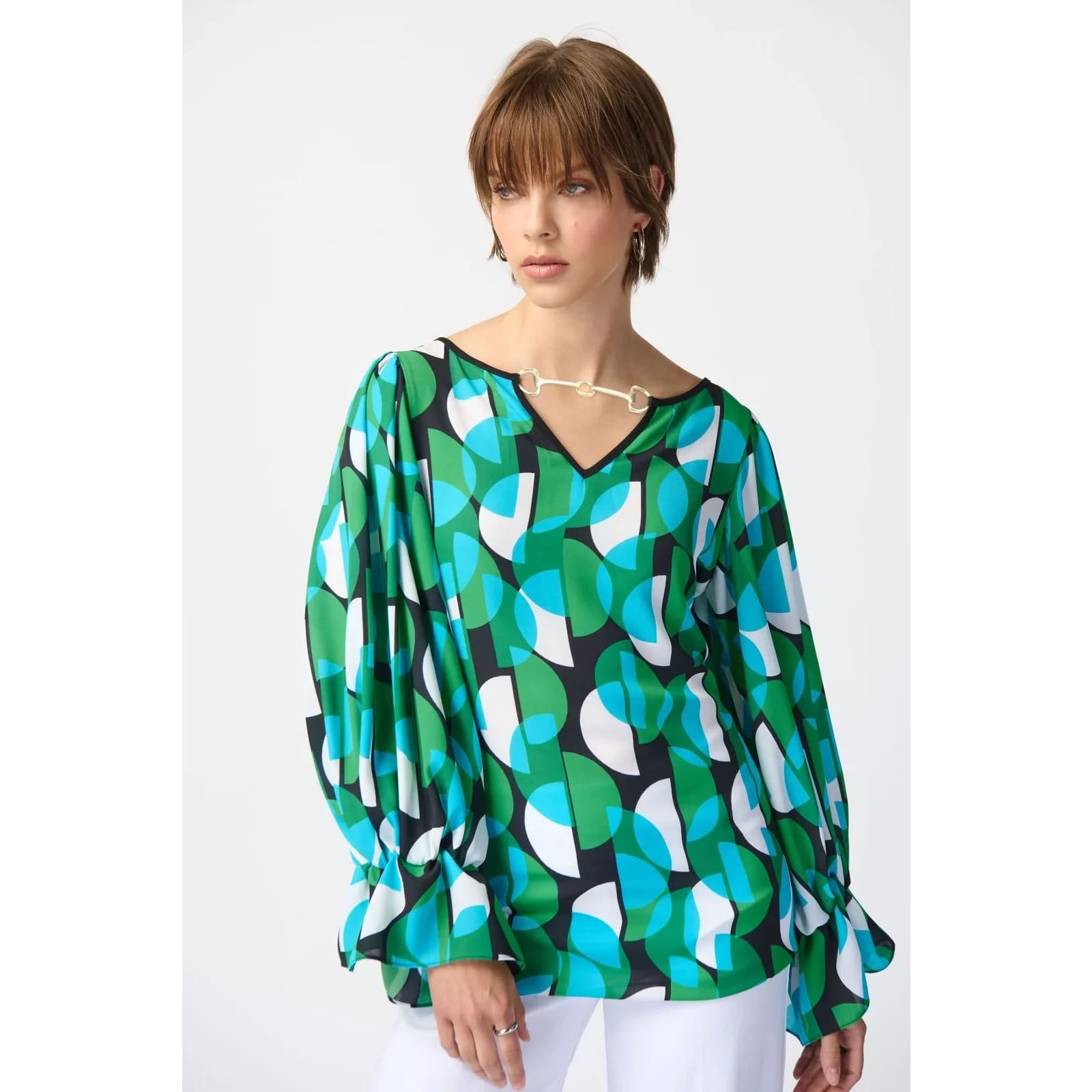 Joseph Ribkoff - 241116 GEOMETRIC PRINT GEORGETTE TOP - Tops