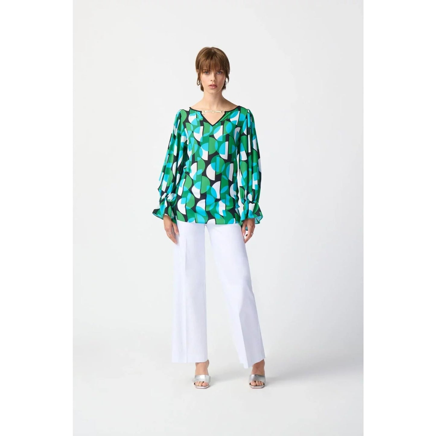 Joseph Ribkoff - 241116 GEOMETRIC PRINT GEORGETTE TOP - Tops