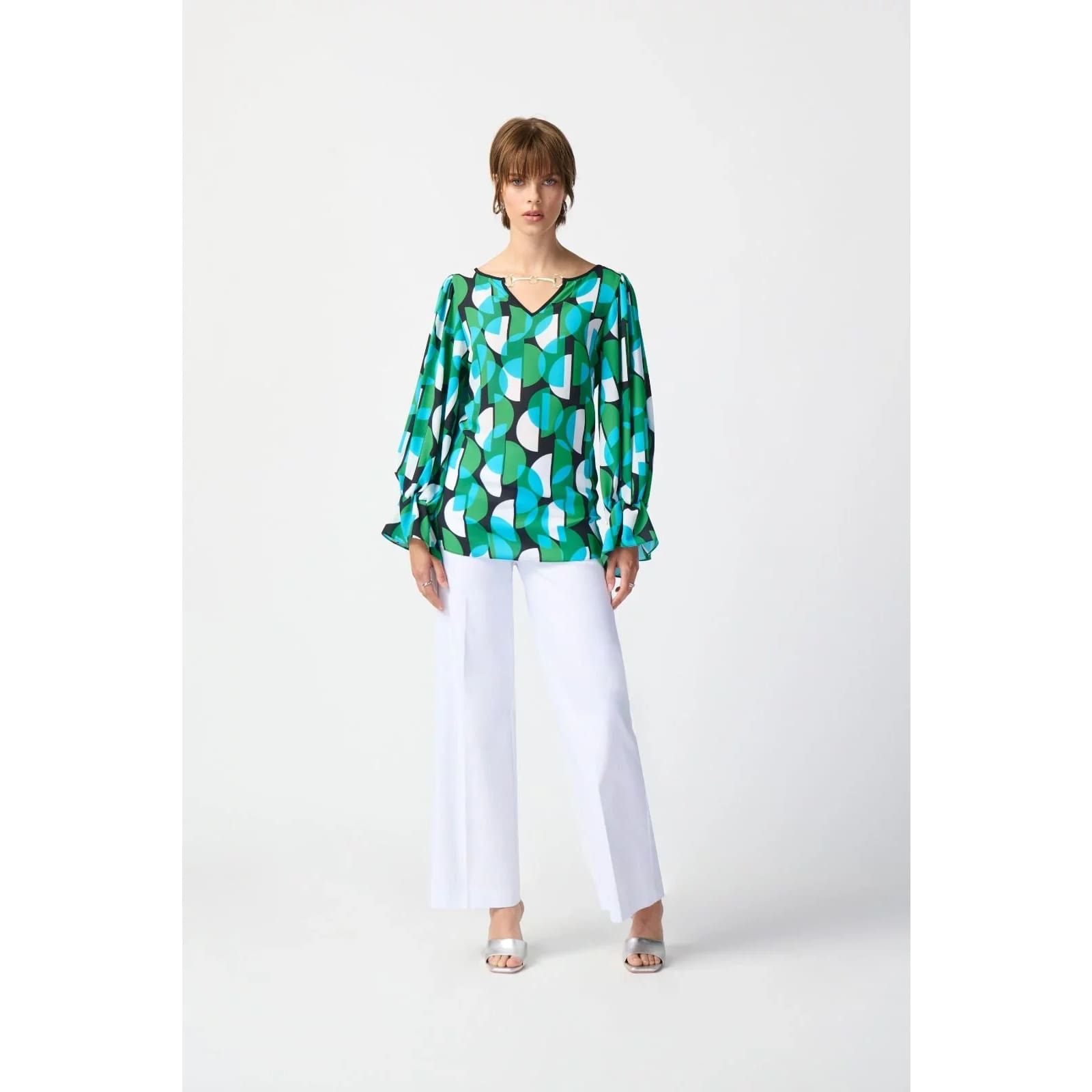 Joseph Ribkoff - 241116 GEOMETRIC PRINT GEORGETTE TOP - Tops