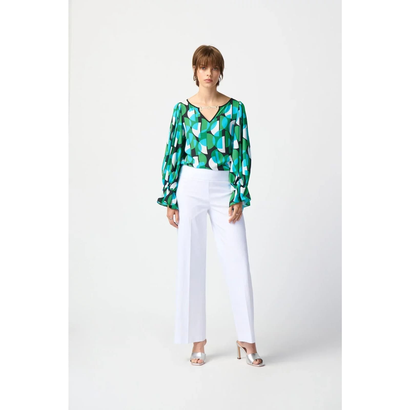 Joseph Ribkoff - 241116 GEOMETRIC PRINT GEORGETTE TOP - Tops
