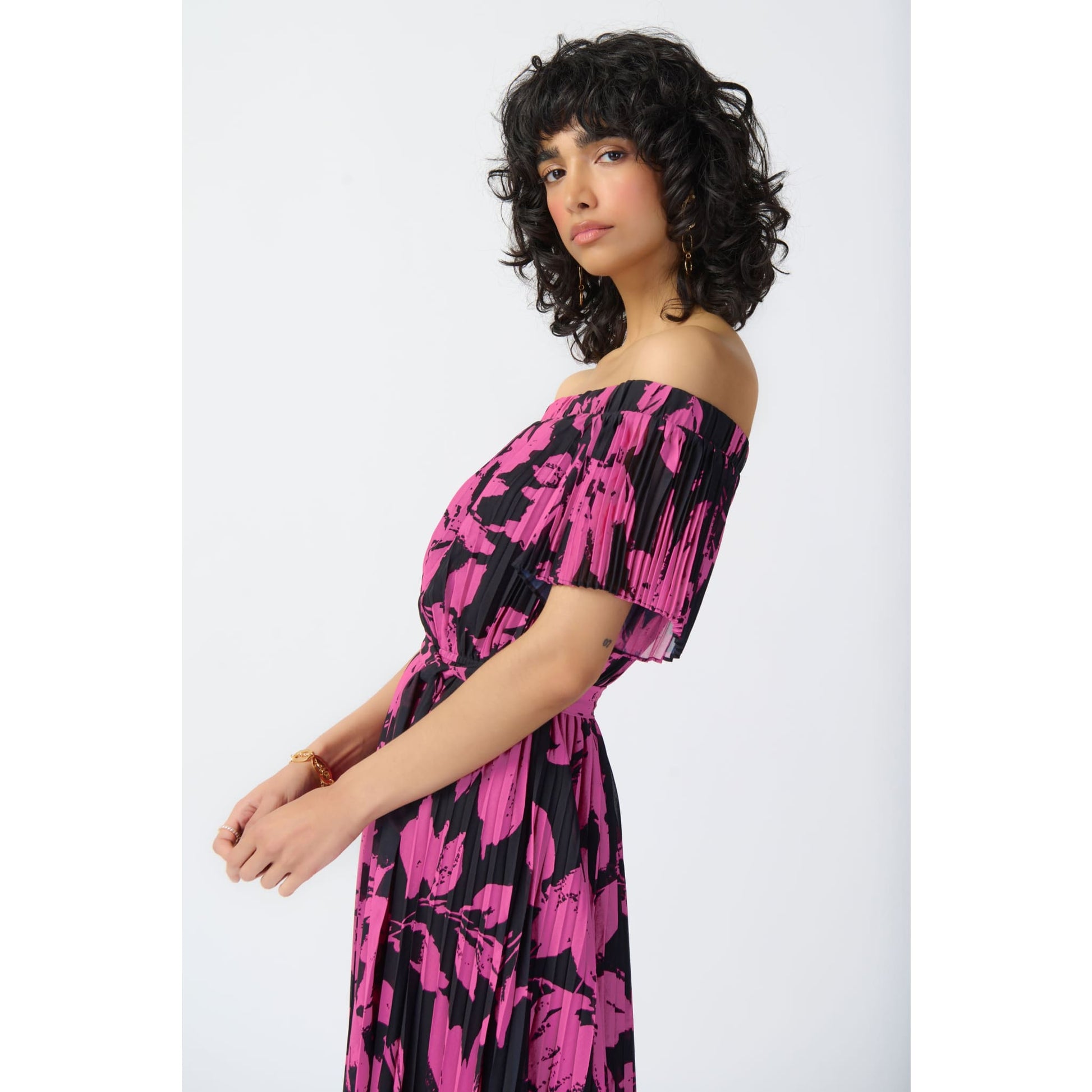 Joseph Ribkoff - 241908 OFF-SHOULDER FLORAL & PLEATED DRESS Dresses