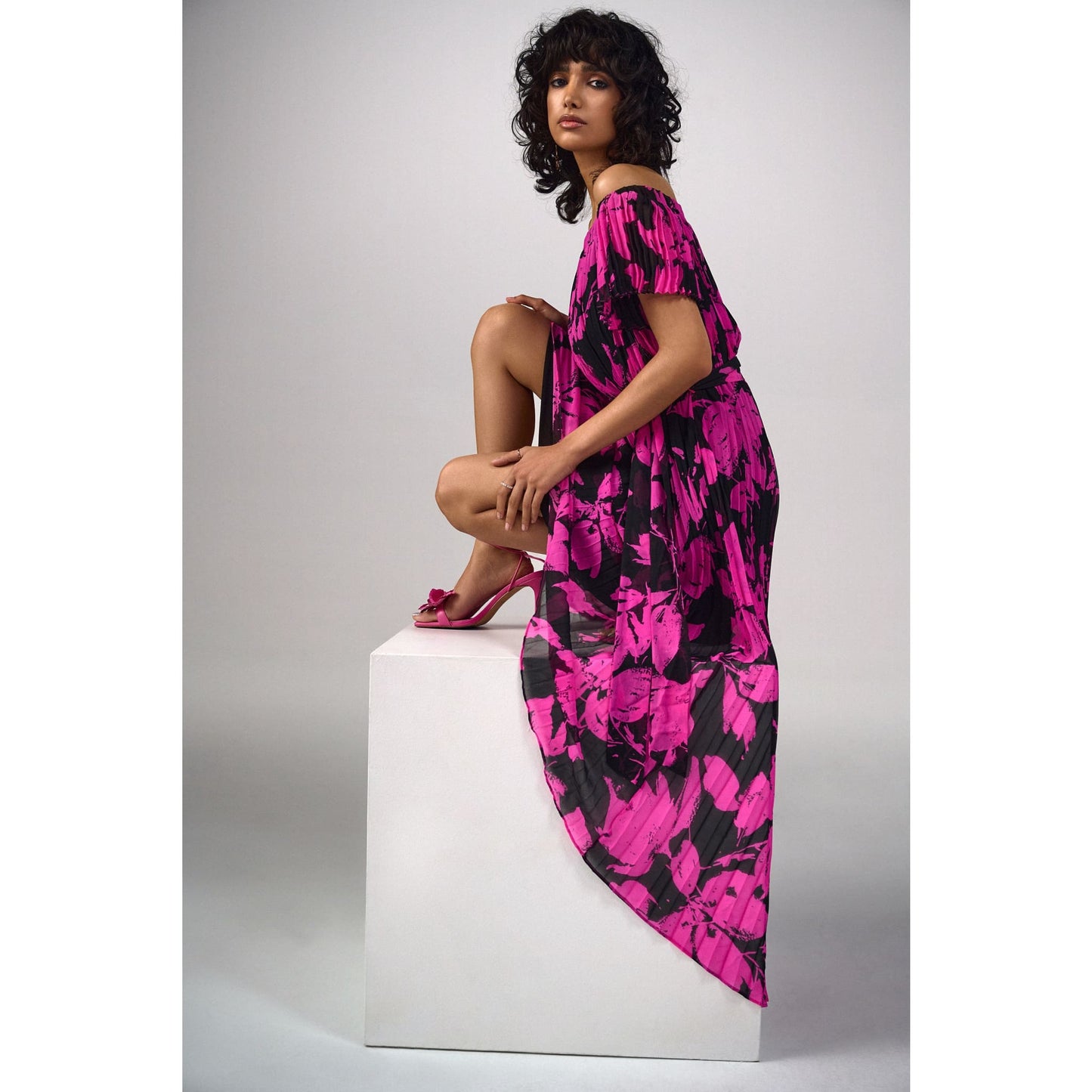 Joseph Ribkoff - 241908 OFF-SHOULDER FLORAL & PLEATED DRESS Dresses