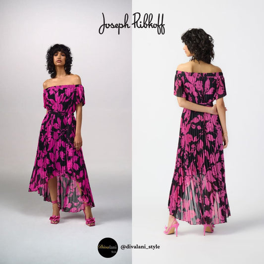 Joseph Ribkoff - 241908 OFF-SHOULDER FLORAL & PLEATED DRESS Dresses