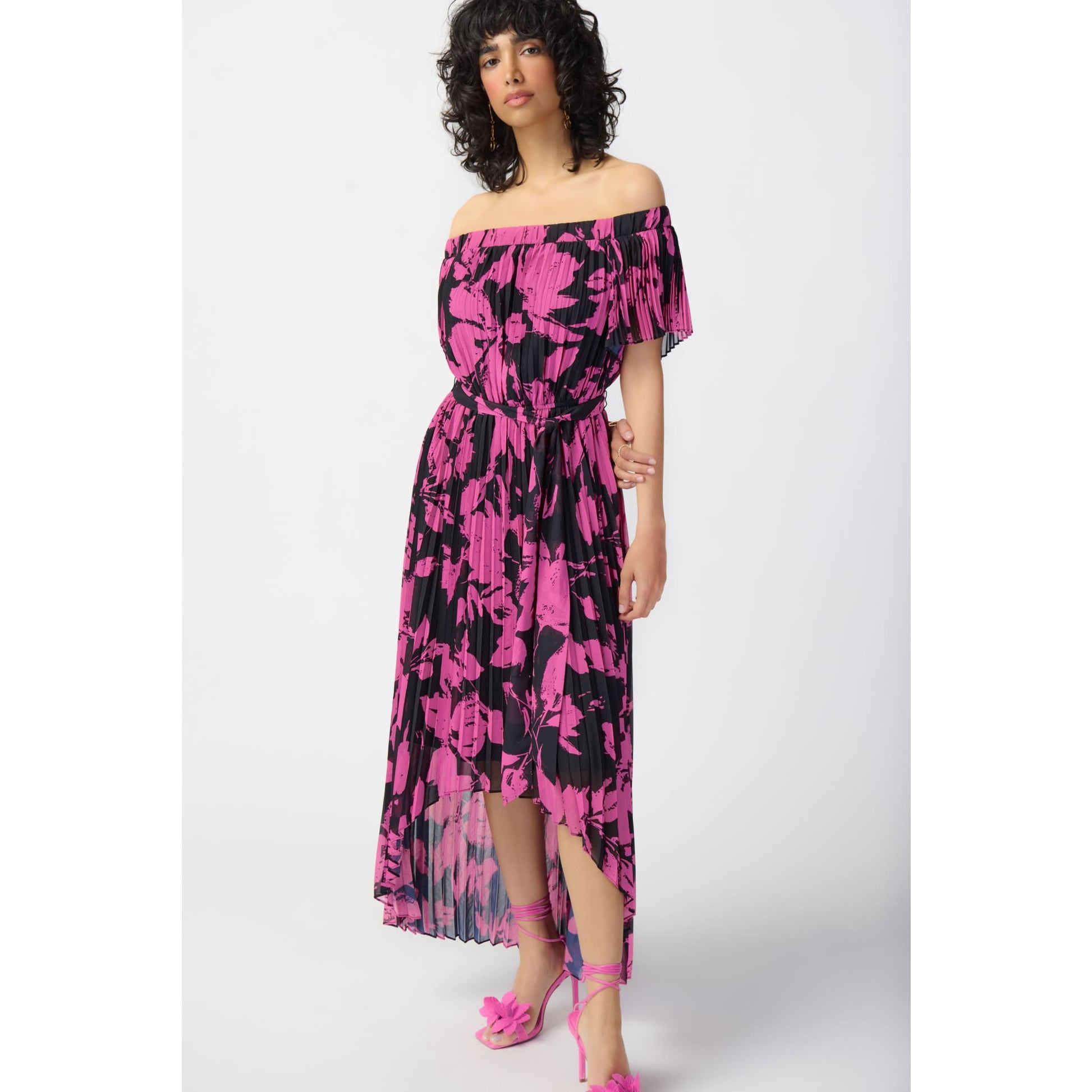 Joseph Ribkoff - 241908 OFF-SHOULDER FLORAL & PLEATED DRESS Dresses