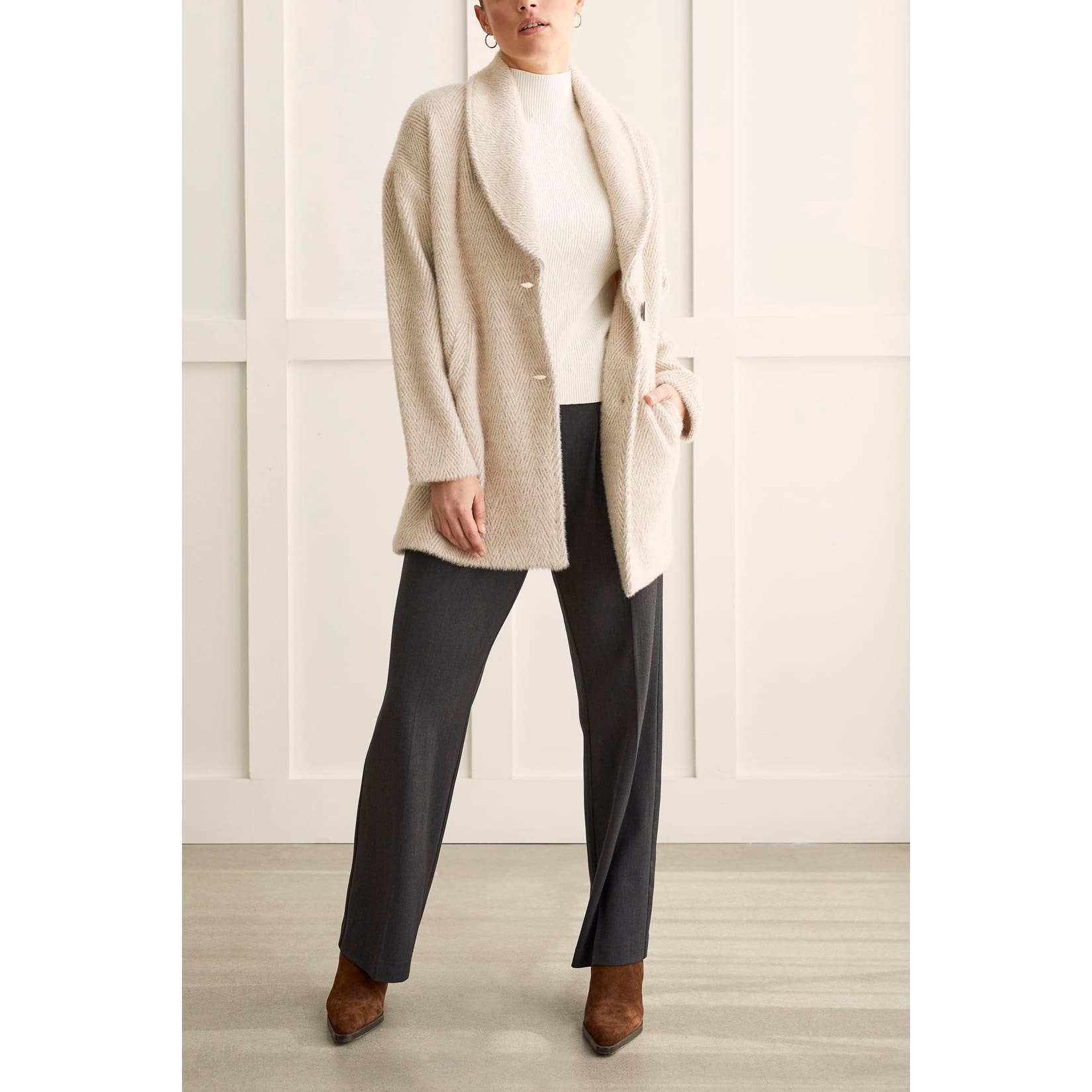 Tribal - 1429O-3781 L/S SHAWL COLLAR COAT-NOMAD - Jackets and Coats