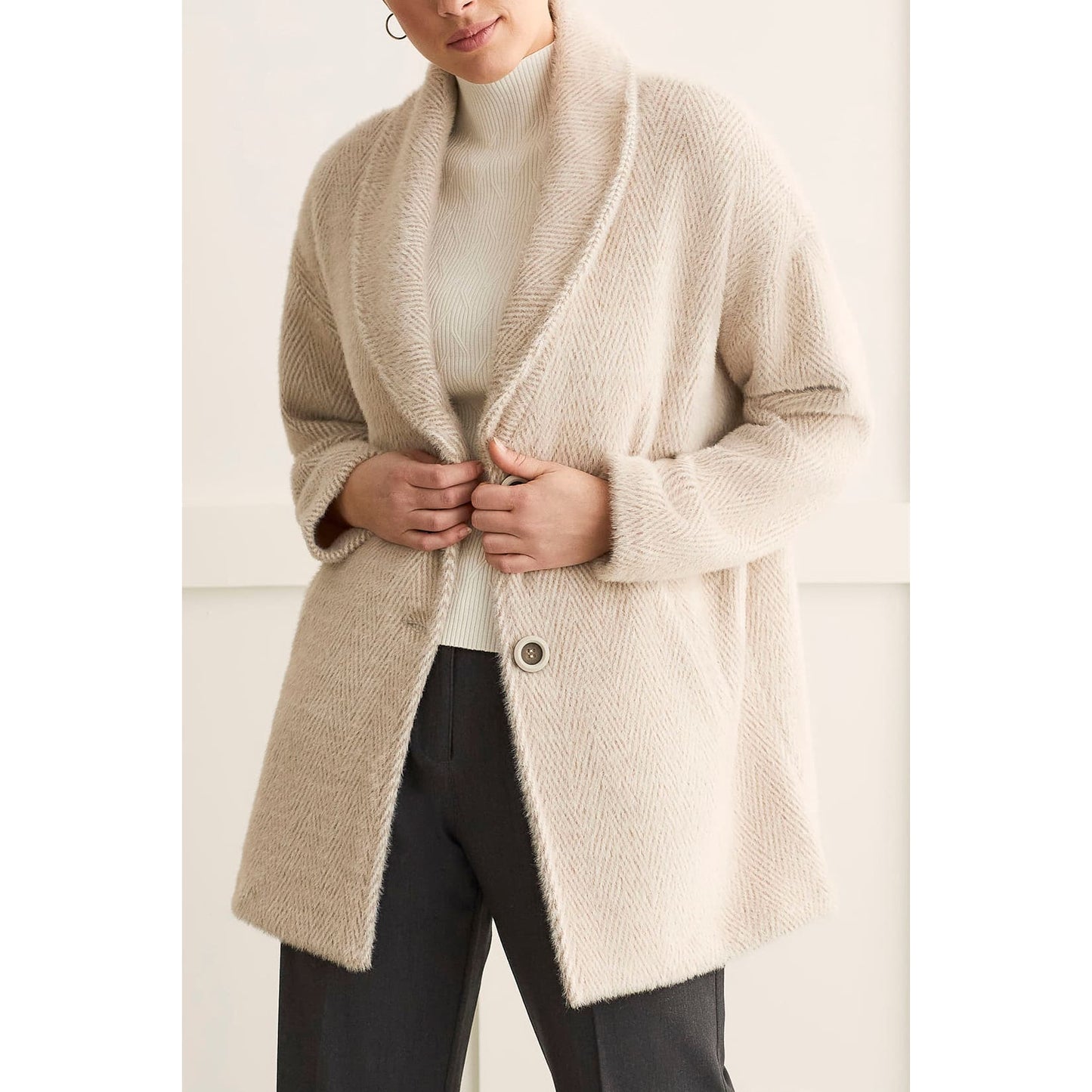 Tribal - 1429O-3781 L/S SHAWL COLLAR COAT-NOMAD - Jackets and Coats