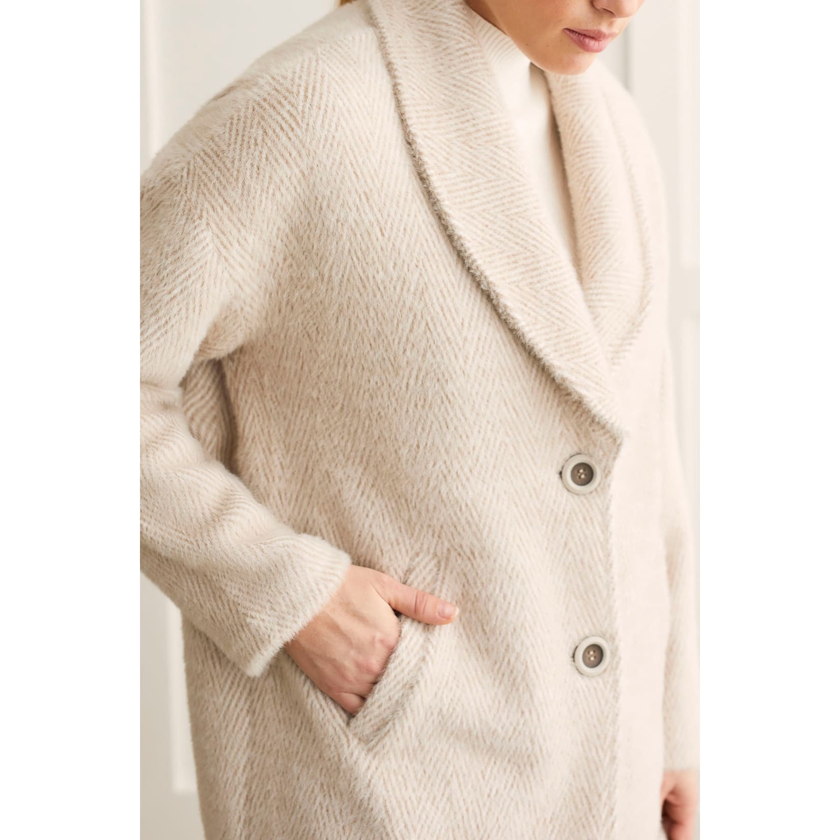 Tribal - 1429O-3781 L/S SHAWL COLLAR COAT-NOMAD - Jackets and Coats