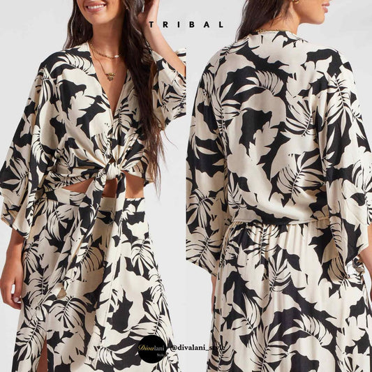 Tribal - 1650XX-3880 KIMONO TOP WITH FRONT TIE Tops