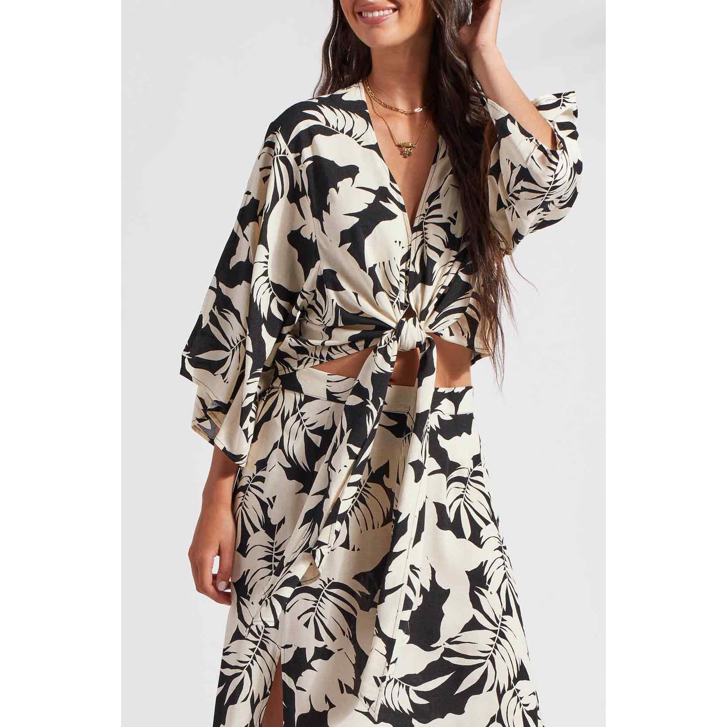 Tribal - 1650XX-3880 KIMONO TOP WITH FRONT TIE Tops