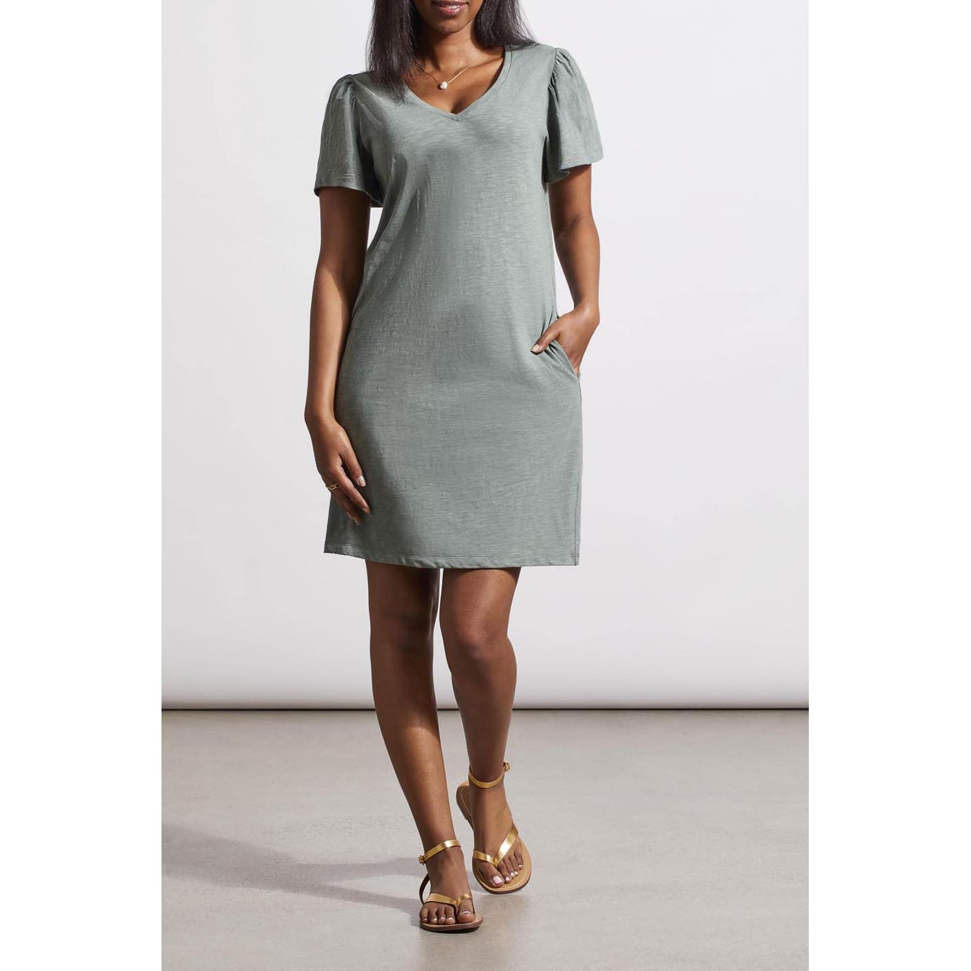 Tribal - 1658O-3223 FLUTTER SLEEVE V-NECK DRESS