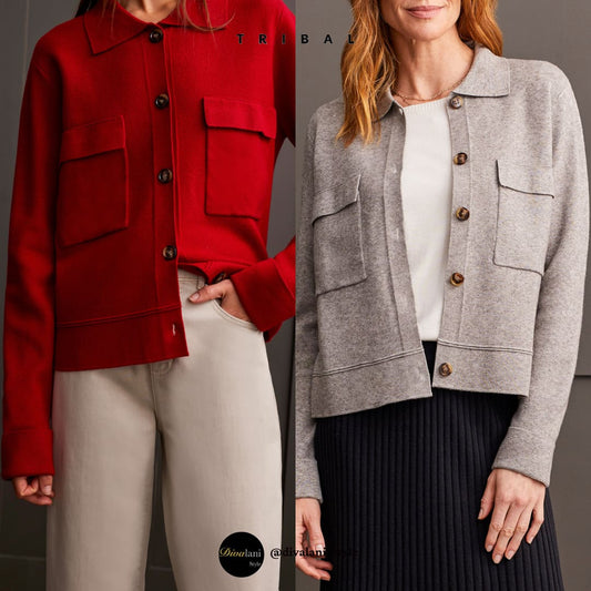 Tribal - 1930O-8030 LONG SLEEVE SWEATER CARDIGAN - Jackets and Coats