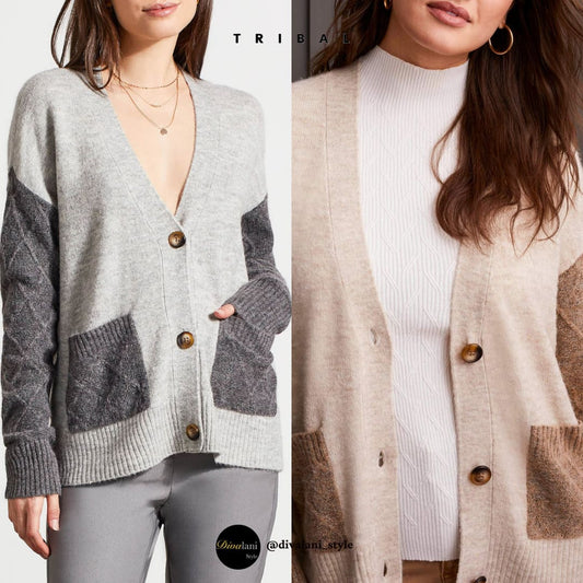 Tribal - 1969O-3166 LONG SLEEVE SWEATER CARDIGAN - Jackets and Coats