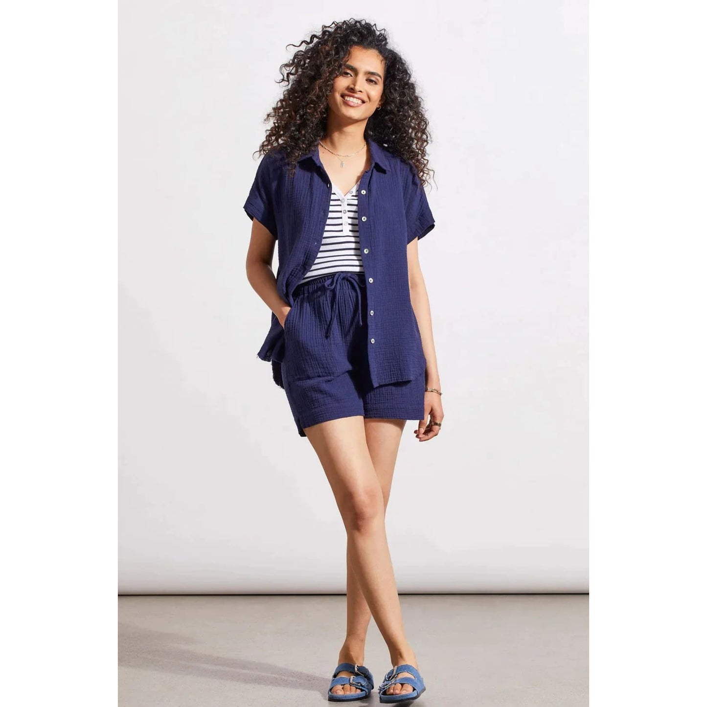 Tribal - 5345O-4555 SHORT SLEEVE SHIRT WITH RAW EDGE HEM Tops