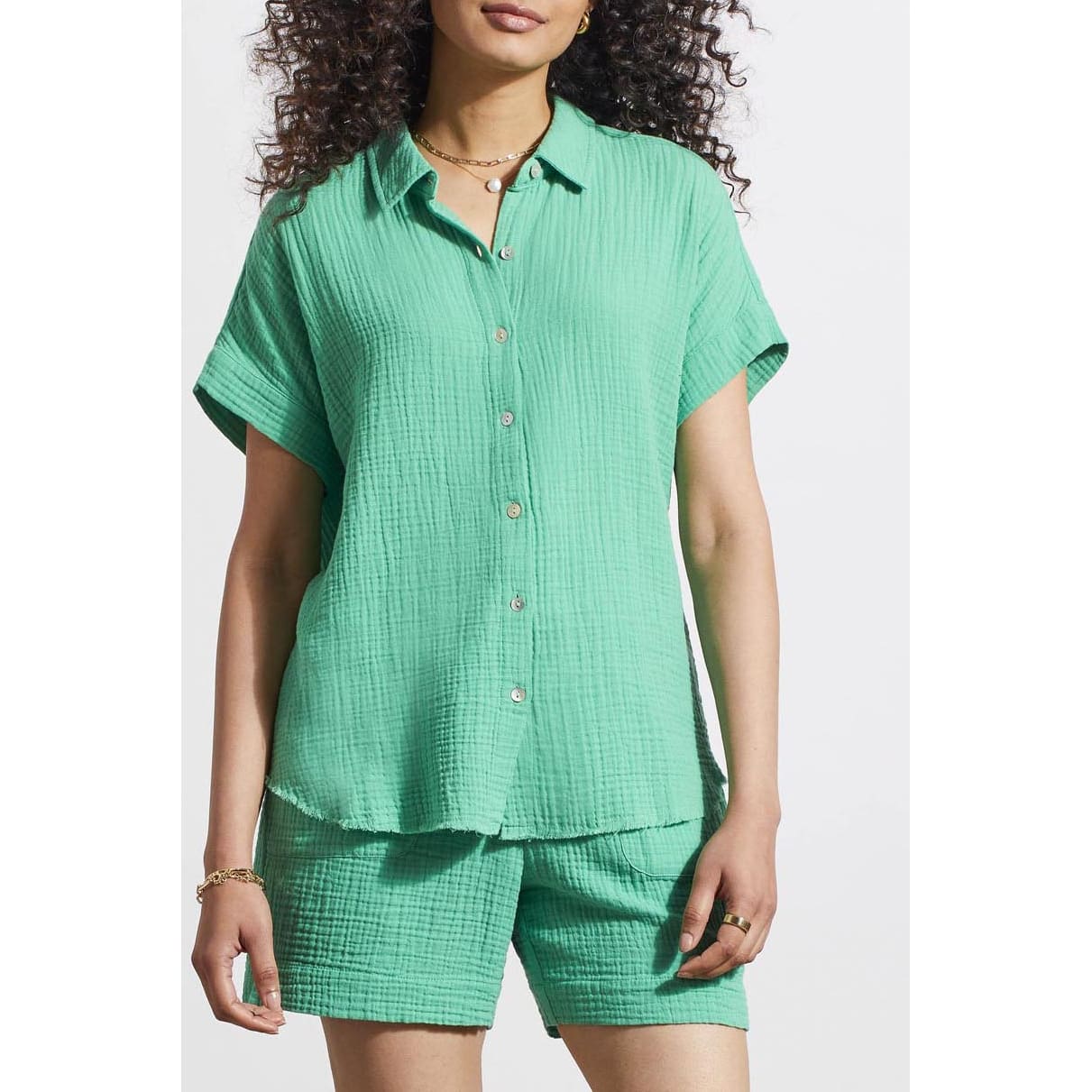 Tribal - 5345O-4555 SHORT SLEEVE SHIRT WITH RAW EDGE HEM Tops