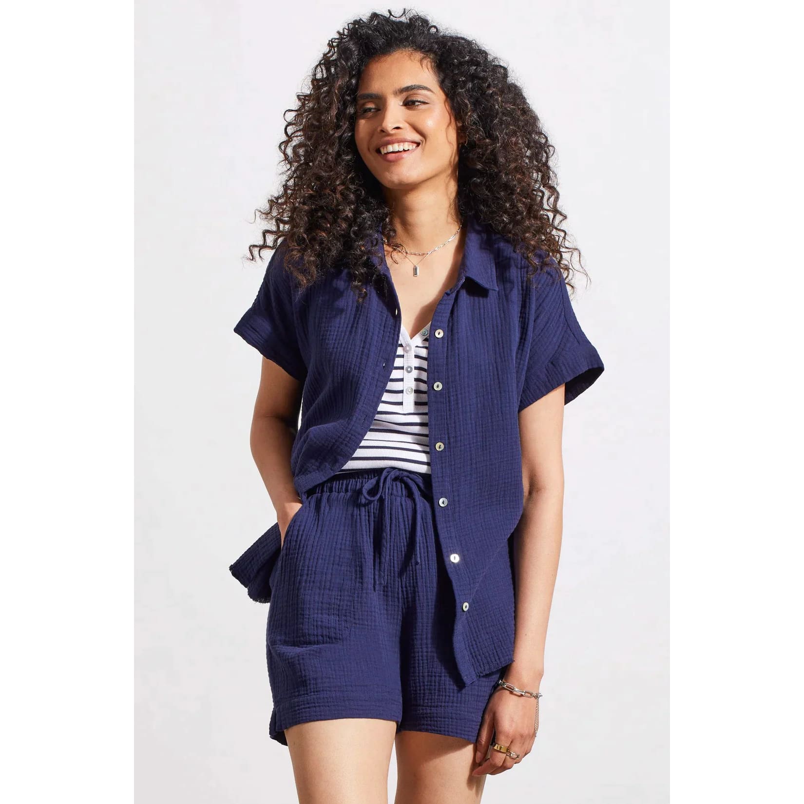 Tribal - 5345O-4555 SHORT SLEEVE SHIRT WITH RAW EDGE HEM Tops