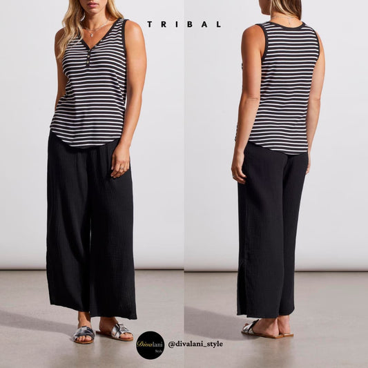 Tribal - 5361O - 4924 HENLEY TANK TOP WITH BUTTON Tops