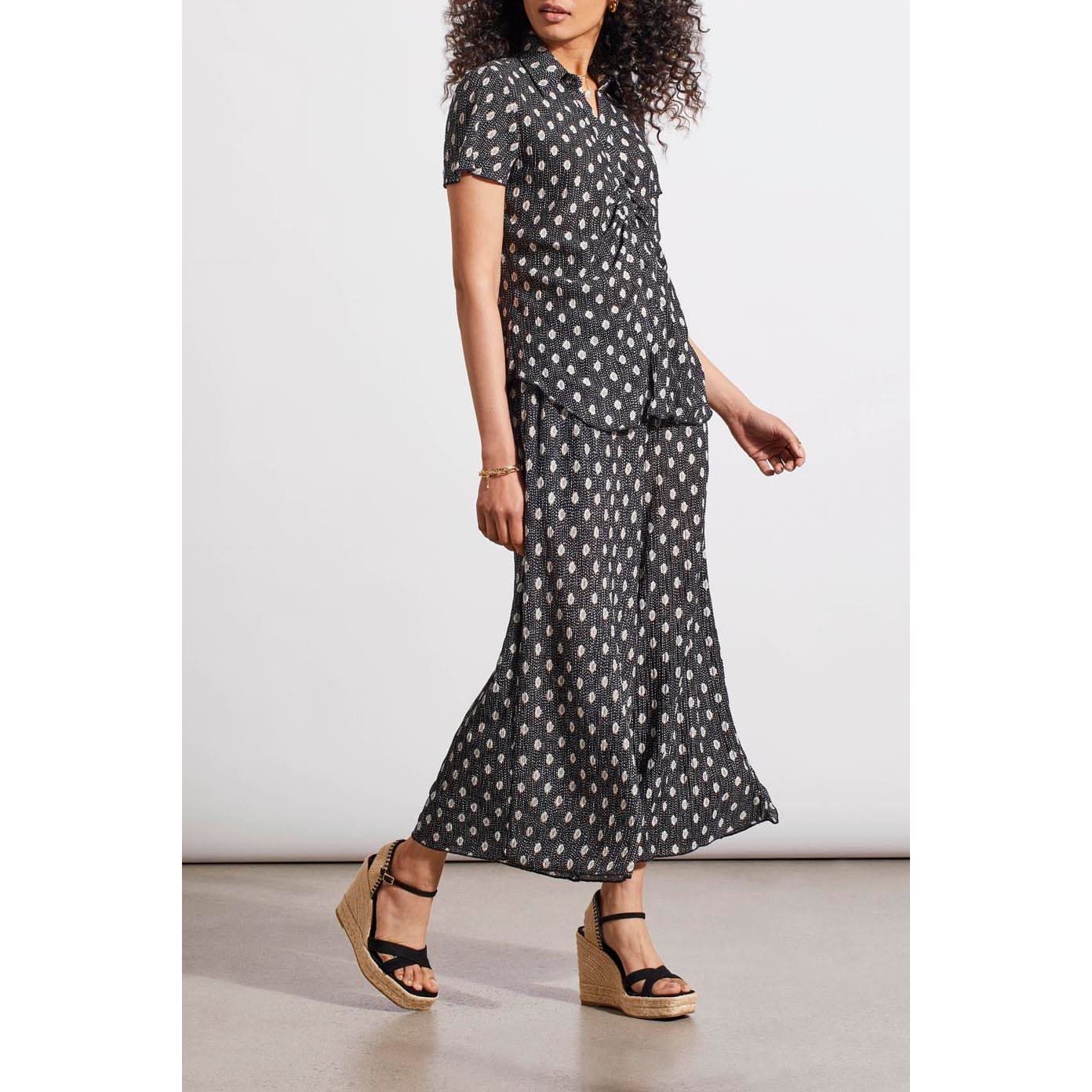 Tribal - 5368O - 4927 SHORT SLEEVE BUTTON DOWN KNIT SHIRT WITH SHIRRING DETAIL Tops