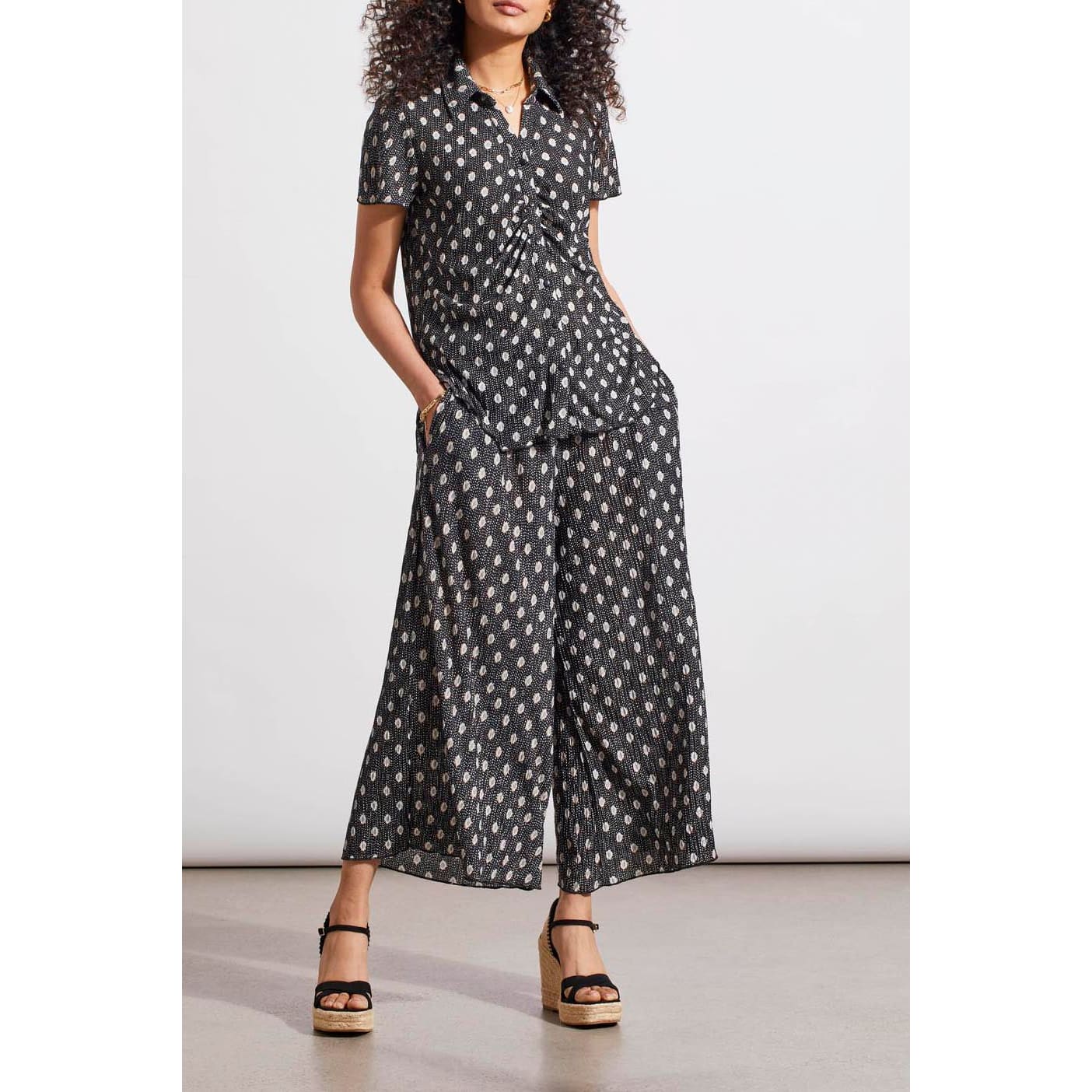 Tribal - 5368O - 4927 SHORT SLEEVE BUTTON DOWN KNIT SHIRT WITH SHIRRING DETAIL Tops
