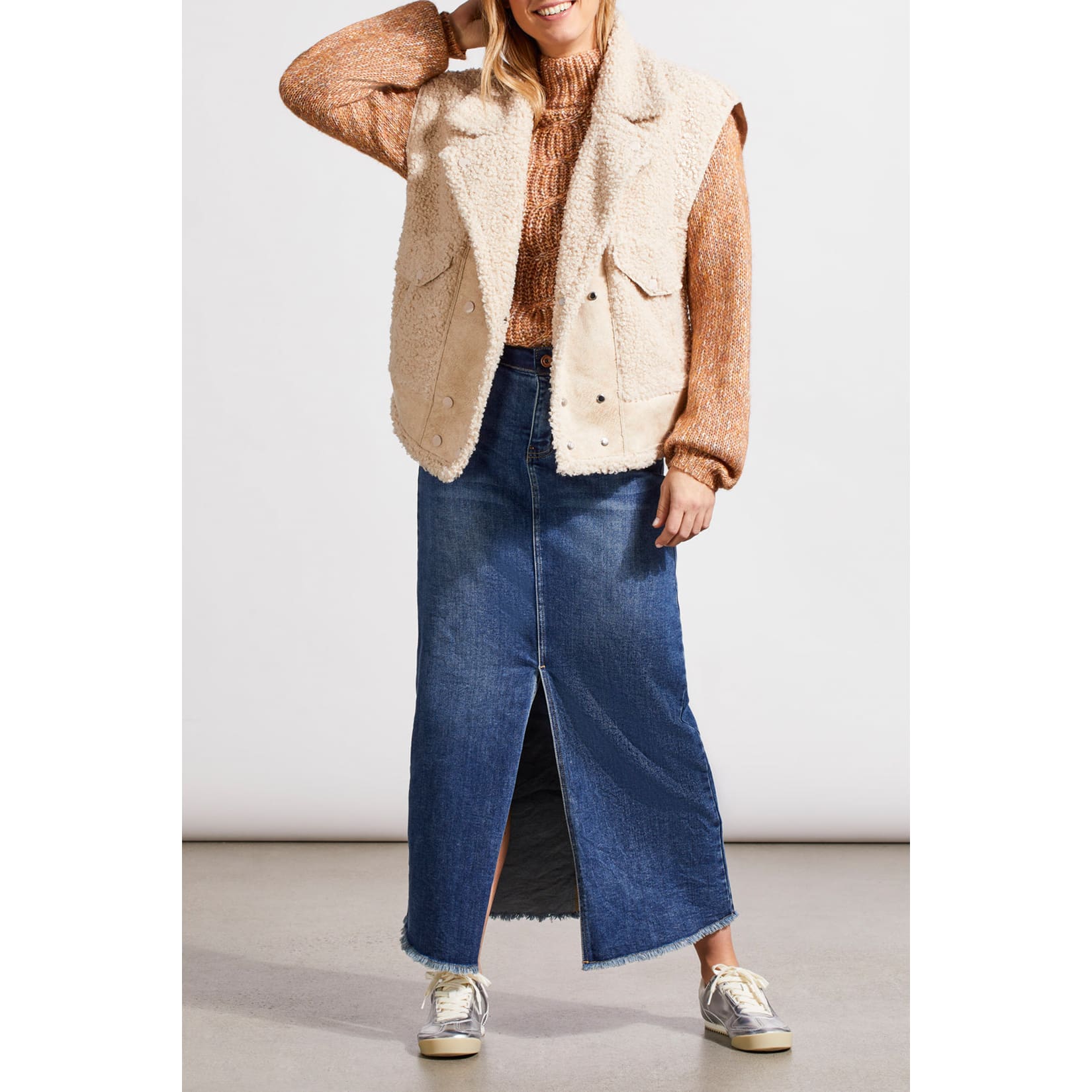 Tribal - 5583O-4846 FUNNEL NECK OVERSIZE SWEATER IN ALMOND - Jackets and Coats