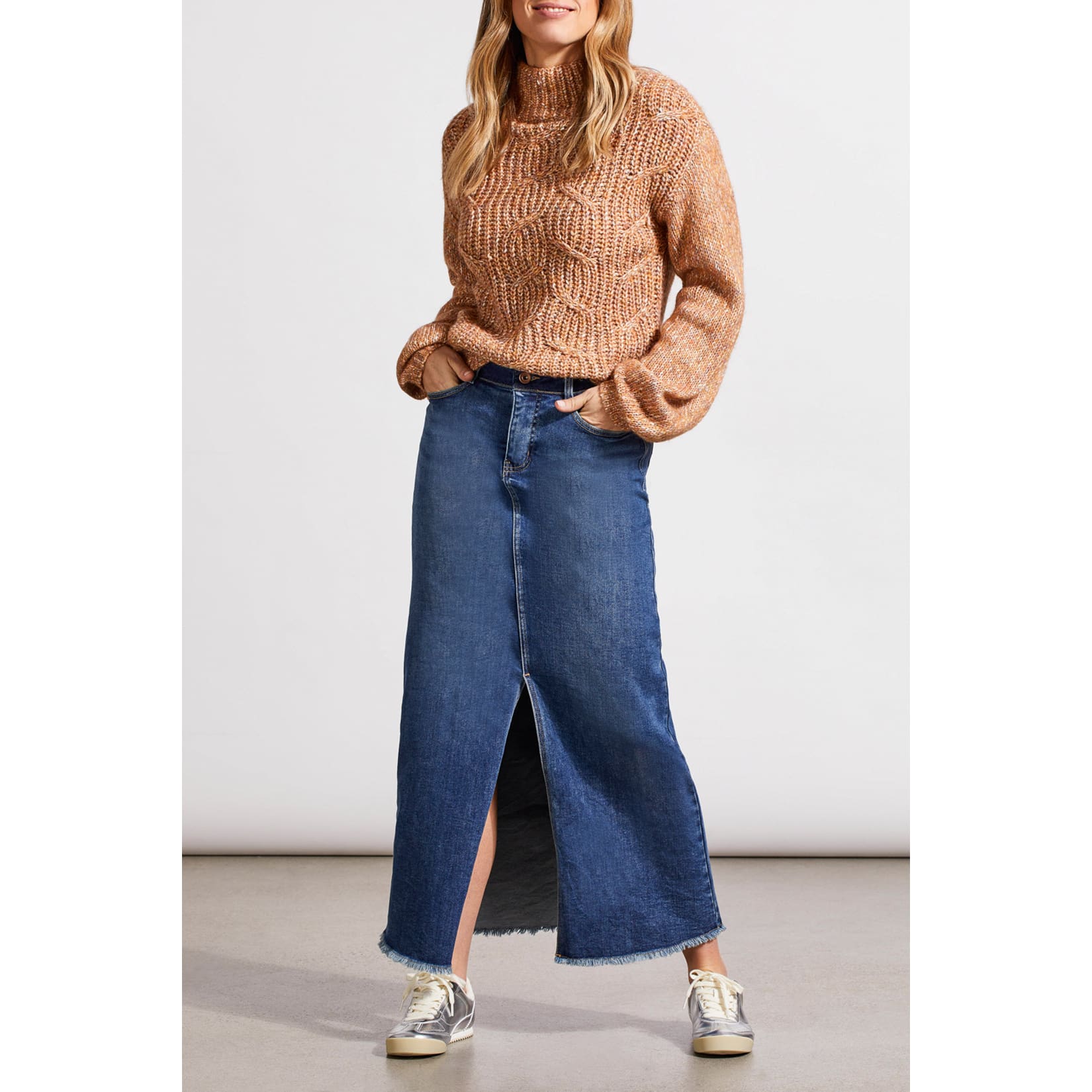 Tribal - 5583O-4846 FUNNEL NECK OVERSIZE SWEATER IN ALMOND - Jackets and Coats