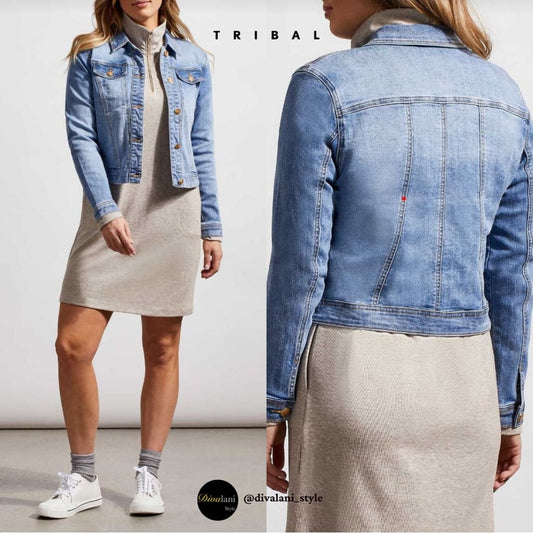 Tribal - 7814O-2020 FANCY DENIM JACKET W/ POCKETS - Jackets and Coats