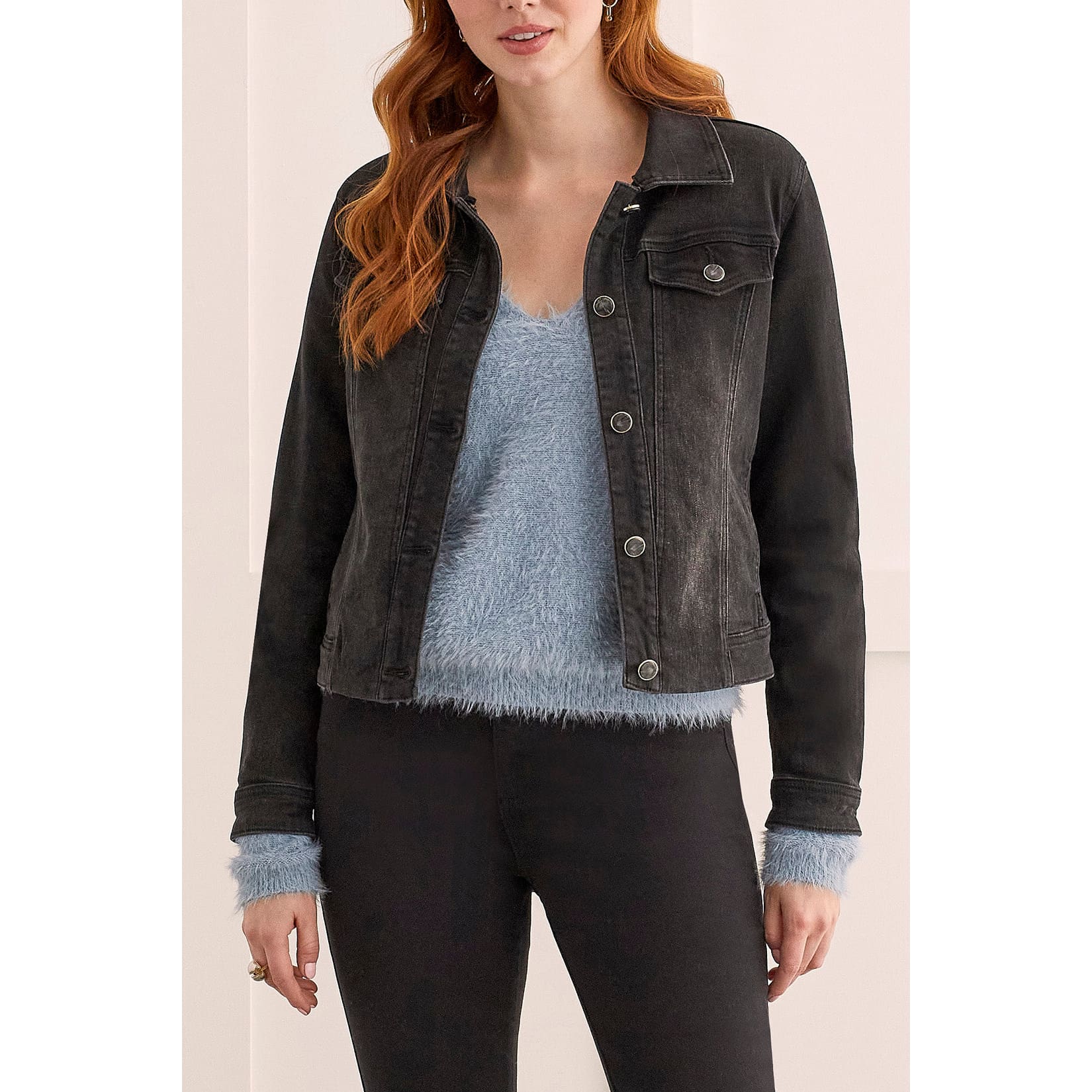 Tribal - 7927O-292 FANCY DENIM JACKET W/ REM. - DUSTY BLACK - Jackets and Coats