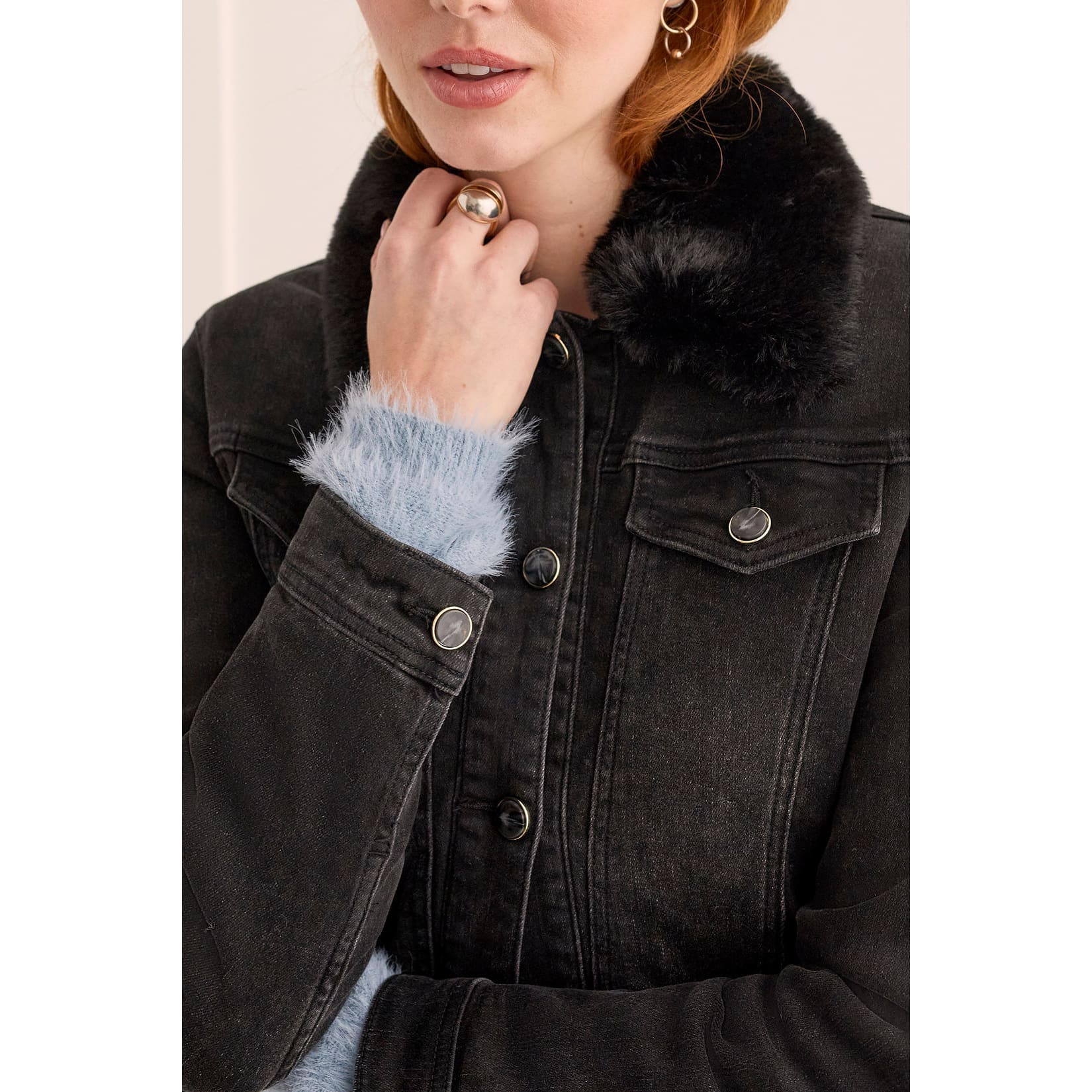 Tribal - 7927O-292 FANCY DENIM JACKET W/ REM. - DUSTY BLACK - Jackets and Coats