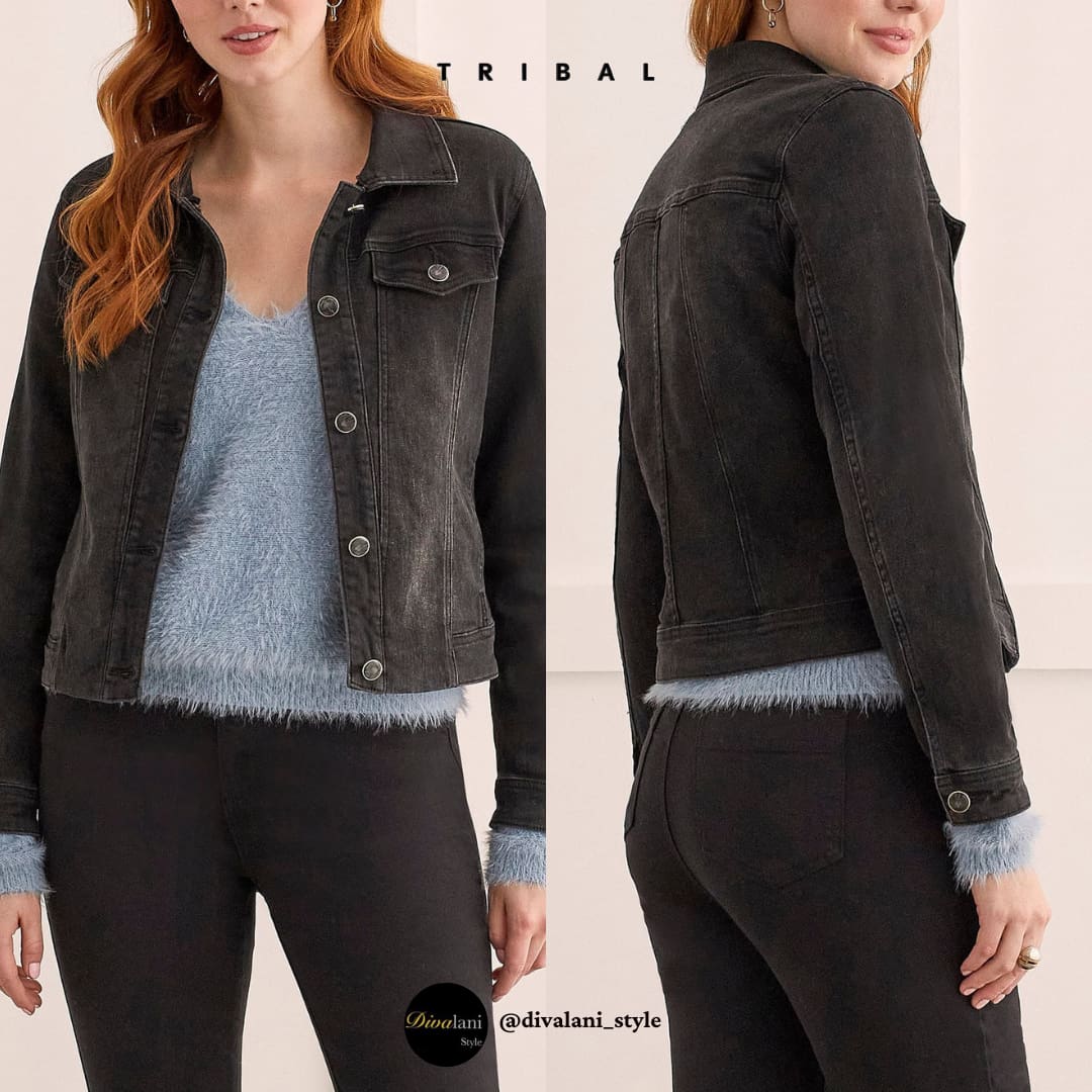 Tribal - 7927O-292 FANCY DENIM JACKET W/ REM. - DUSTY BLACK - Jackets and Coats