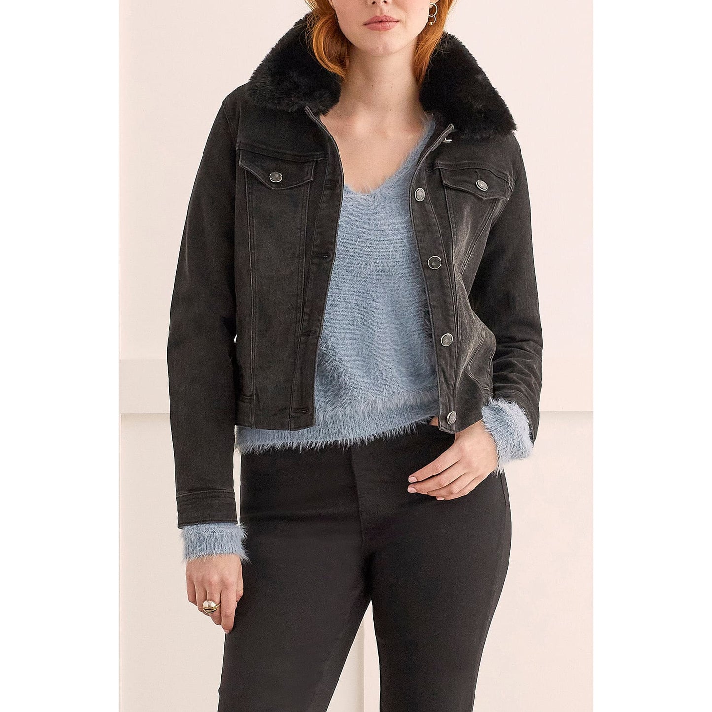 Tribal - 7927O-292 FANCY DENIM JACKET W/ REM. - DUSTY BLACK - Jackets and Coats