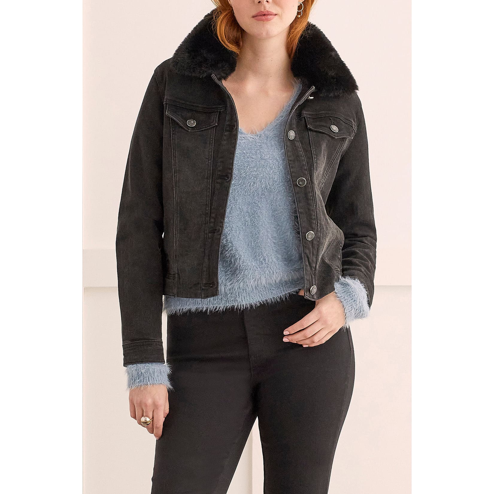 Tribal - 7927O-292 FANCY DENIM JACKET W/ REM. - DUSTY BLACK - Jackets and Coats