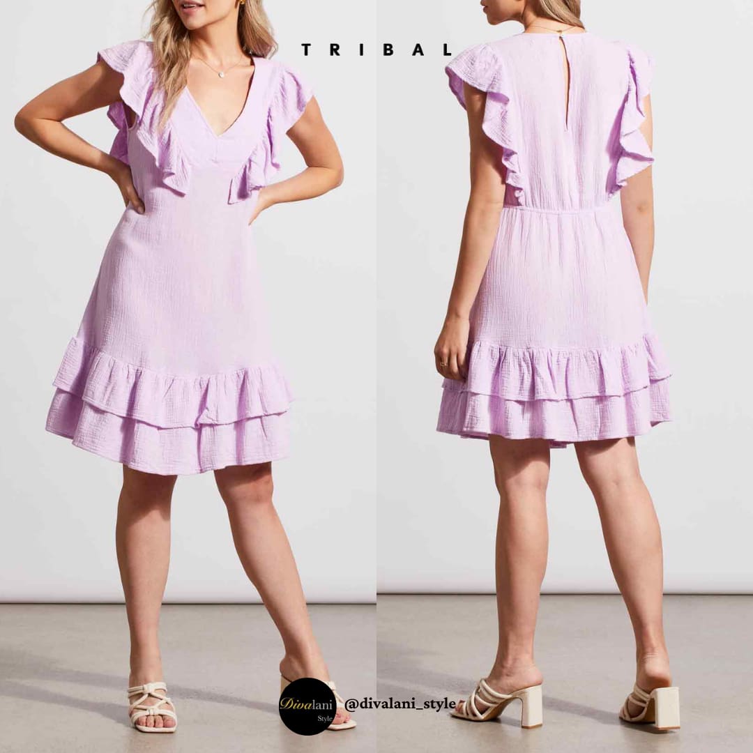 Tribal - 873O - 4555 FITTED DRESS WITH FRILL DET