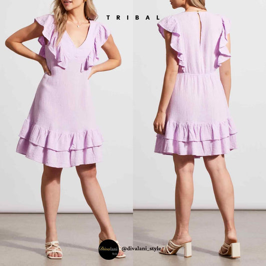 Tribal - 873O - 4555 FITTED DRESS WITH FRILL DET