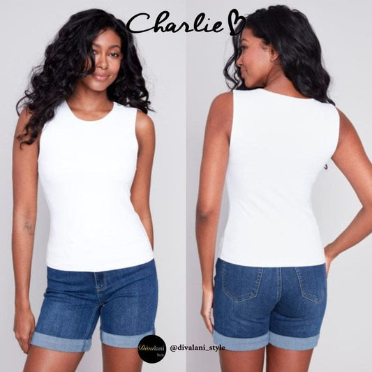 Charlie B - C1366PK-860B SLEEVELESS RIB TOP Tops