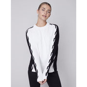 Charlie B - C2523 Block Color Plushy Knit Sweater with Details on Sleeve - Tops