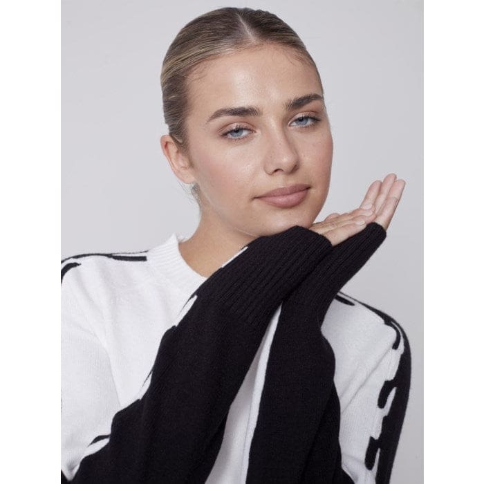 Charlie B - C2523 Block Color Plushy Knit Sweater with Details on Sleeve - Tops