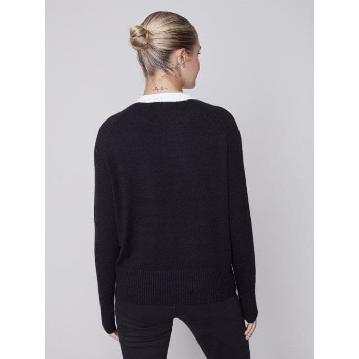 Charlie B - C2523 Block Color Plushy Knit Sweater with Details on Sleeve - Tops
