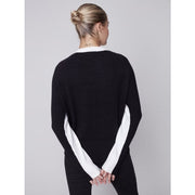 Charlie B - C2523 Block Color Plushy Knit Sweater with Details on Sleeve - Tops
