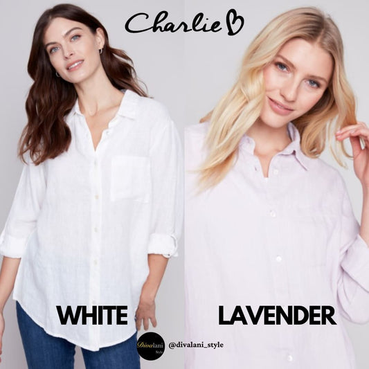 Charlie B - C4542 - 844C LONG LINEN SHIRT Tops